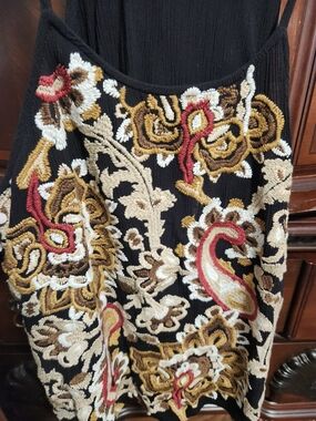 Idyllwind Blouse/tank Top Black with Cream, Brown, Gold & Red Embroidery